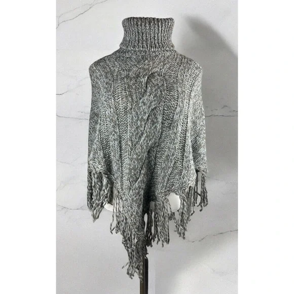 Inis Crafts 100% Merino Wool Poncho Sweater Cape Fringe Brown Irish Made S/M - Picture 16 of 16